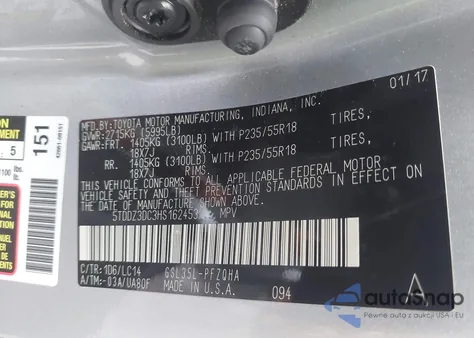 2017 Toyota Sienna Xle Premium 7 Passenger from USA, damaged, VIN 5TDDZ3DC3HS162453